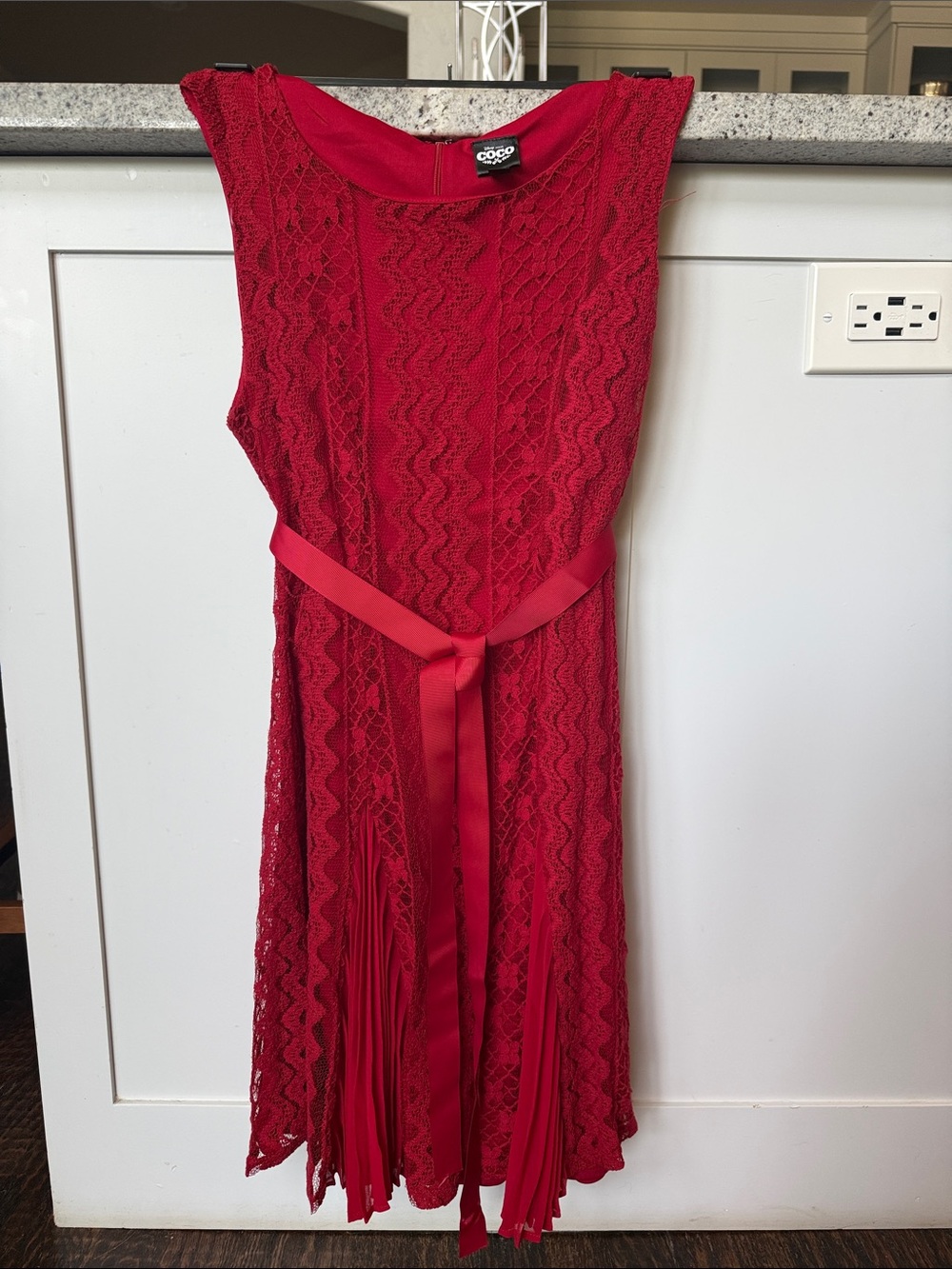 Disney Red Lace Midi Dress with Satin Waist Tie